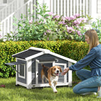 Niche pour Chien Extérieur Abri Jardin Surélevé Plancher Amovible Auvent de Porte et Toit Imperméable 98x76x69,5cm Gris-9