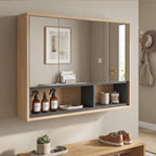 Meuble salle de bain avec miroir, armoire toilettes murale avec placards à 3 portes et 8 compartiments, chêne-7