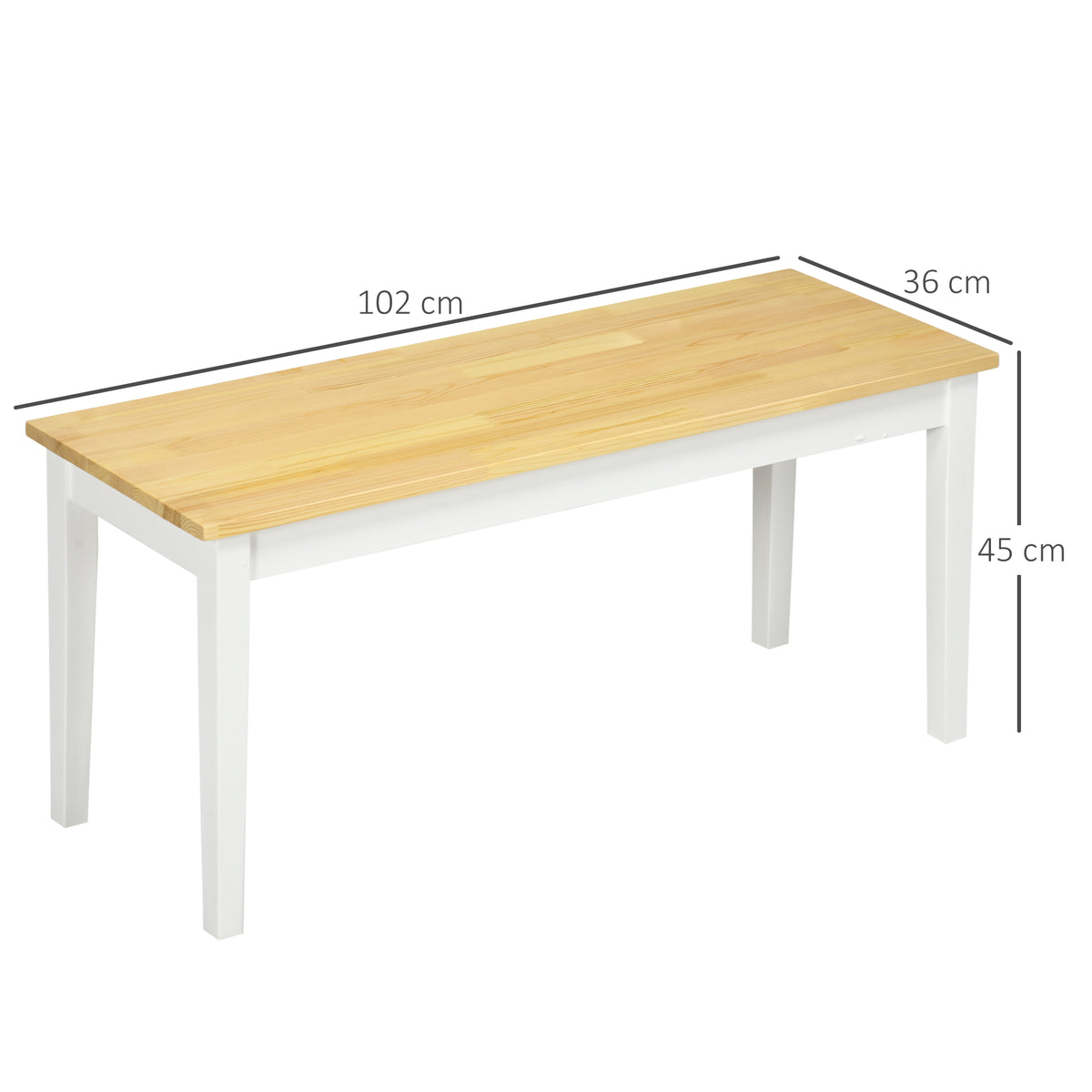 Banc en bois pour 2 personnes bicolore assise naturelle et piètement blanc 102 x 36 x 45 cm-2