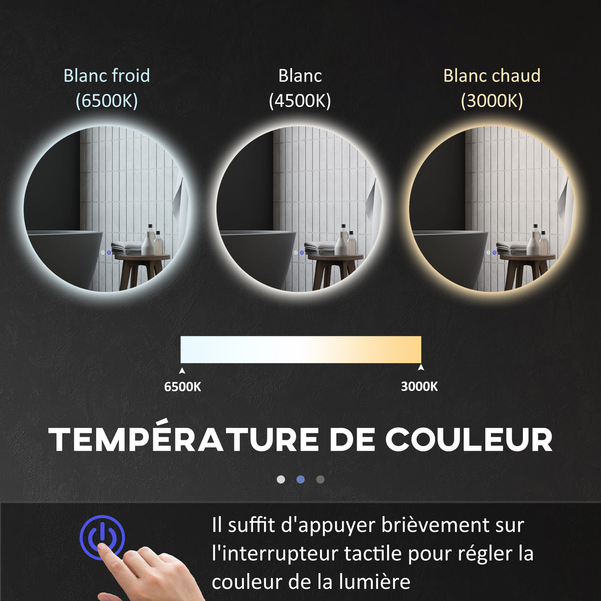 Miroir rond lumineux LED de salle de bain Ø 80 cm mural avec éclairage interrupteur tactile système antibuée-5