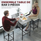 Ensemble table de bar avec 2 tabourets, cadre en acier pour cuisine, salle à manger et salon, gris-3