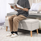Banc coffre rangement rembourré aspect lin pour chambre à coucher, entrée, salon, charge 220 Kg, 110 x 39 x 45 cm, beige-7