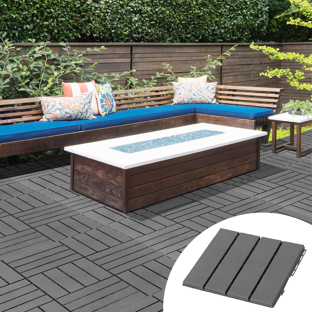 Caillebotis - Dalles terrasse - Lot de 9 - emboîtables, Installation très Simple - Petits Carreaux Composite Plastique Imitation Bois Noir-1