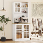 Buffet cuisine, meuble cuisine rangement haut, meuble de rangement avec plan de travail, 3 portes vitrées, 2-1