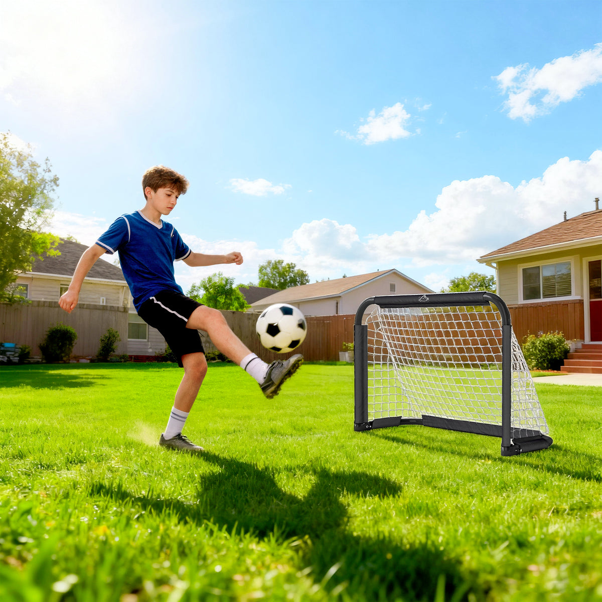 Lot de 2 Mini Cages de Football Pliables avec Filet et Piquets d'Ancrage au Sol, Métal Époxy et Oxford, 90x36x60cm, Noir-6