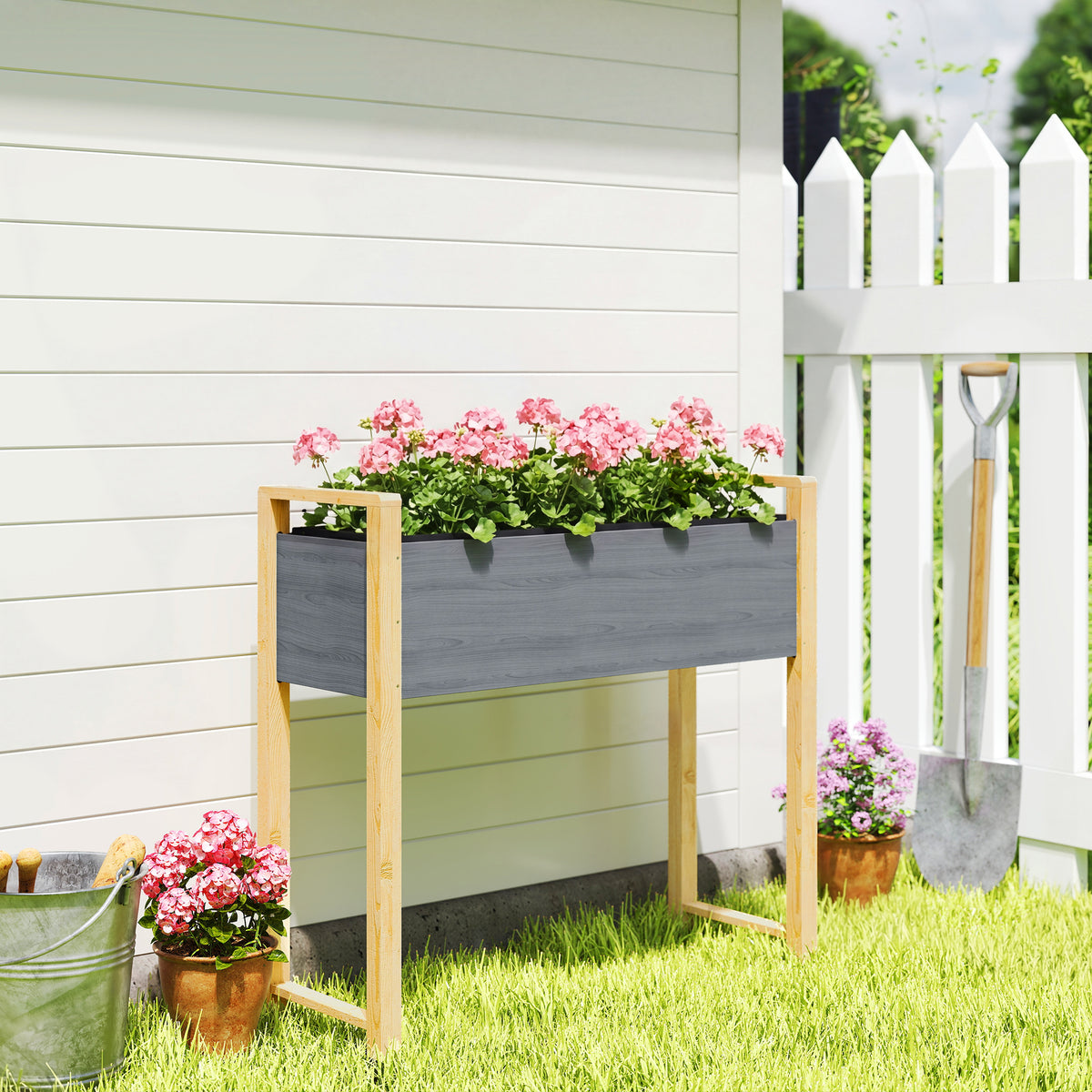 Carré Potager avec pieds Lit de Jardin Surélevé 4 trous de drainage et Tissu non tissé, 98 x 37 x 90 cm, gris-9