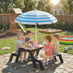 Table de pique-nique enfants avec parasol, 3 en 1 salon de jardin en bois pour enfants 3-6 ans avec 2 boîtes, naturel-9