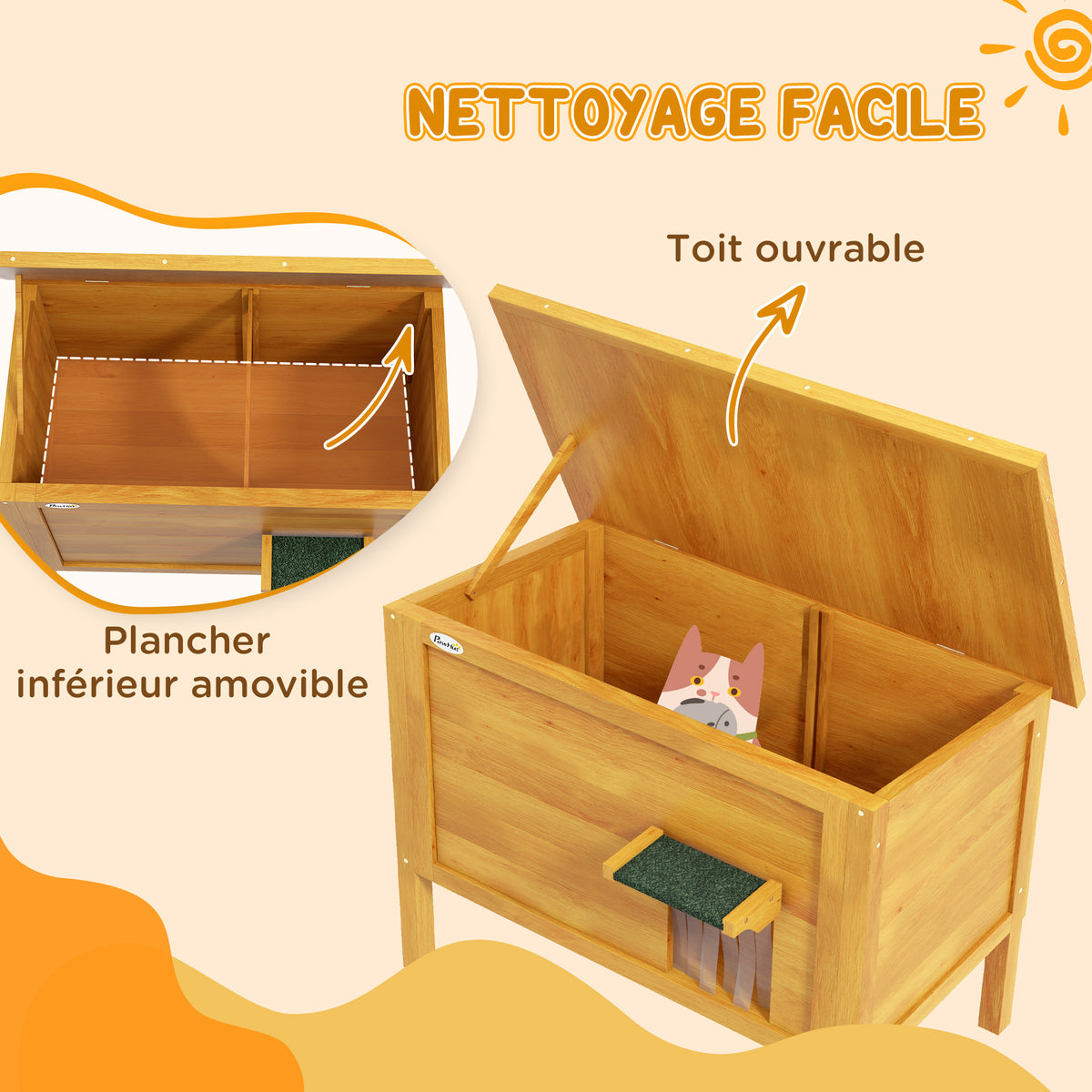 Maison pour chats niche d'extérieur en bois surrélevée avec toit ouvrable isolée 85 x 50 x 68,5 cm naturel vert-4