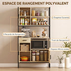 Buffet Haut Cuisine, Armoire de Cuisine, 3 Portes à Fermeture Douce, Tiroir, Plan de Travail, Niches Ouvertes, Naturel-3