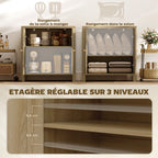 Buffet cuisine, meuble de rangement avec 2 portes effet rotin et étagère réglable, 75 x 38 x 77 cm, bois naturel-4
