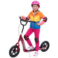 Trottinette enfant patinette pneus 30 cm Hauteur Guidon réglable poignée Frein et béquille Acier pour enfants à partir de 5 ans Rouge-0