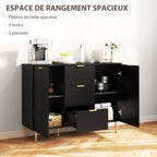 Buffet meuble cuisine rangement avec 3 tiroirs, étagères réglables, placards à portes cannelées, 120 x 40 x 90 cm, noir-3