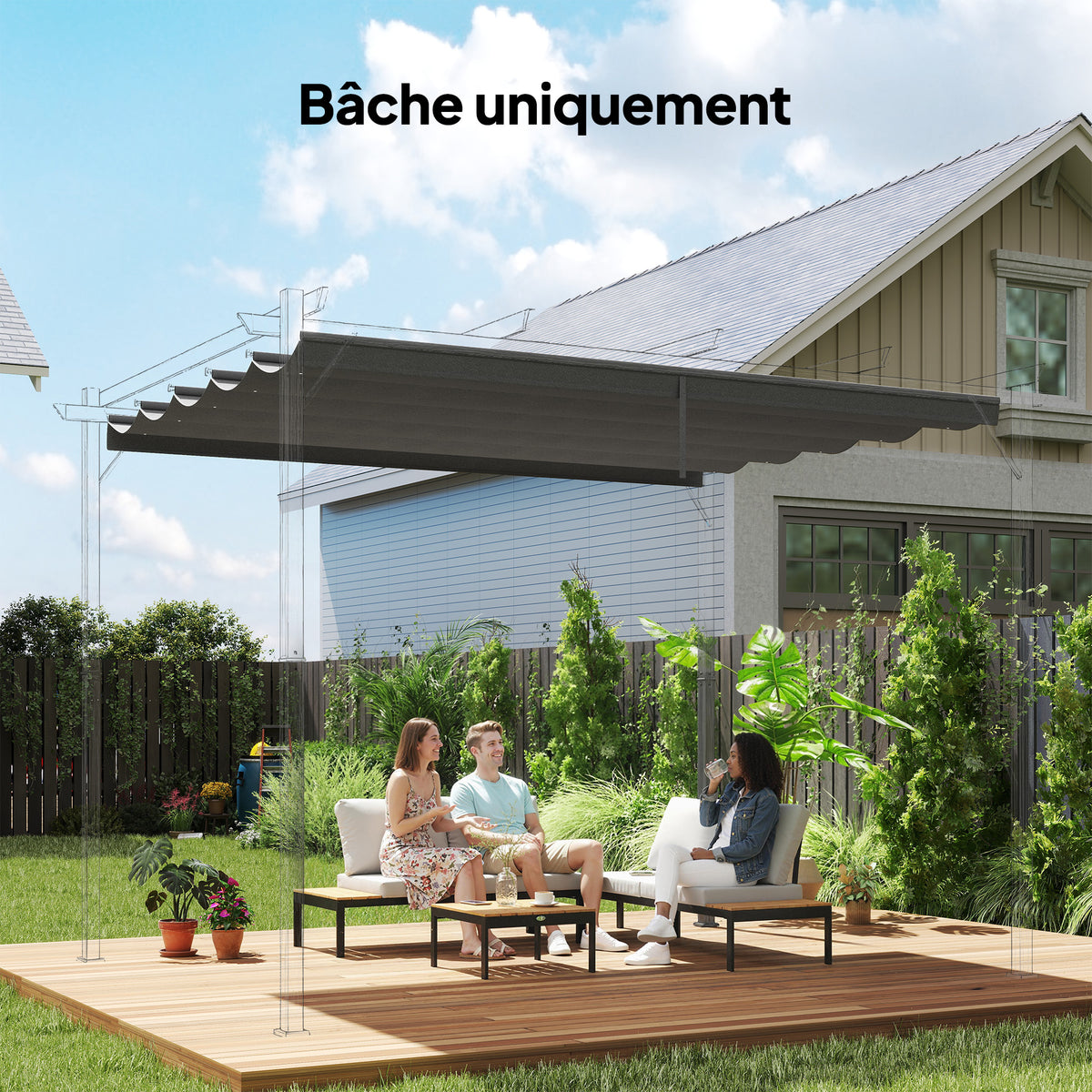 Toile de toit pour pergola tonnelle rétractable de 4 x 3 m - toile uniquement 350 x 260 cm gris clair-9