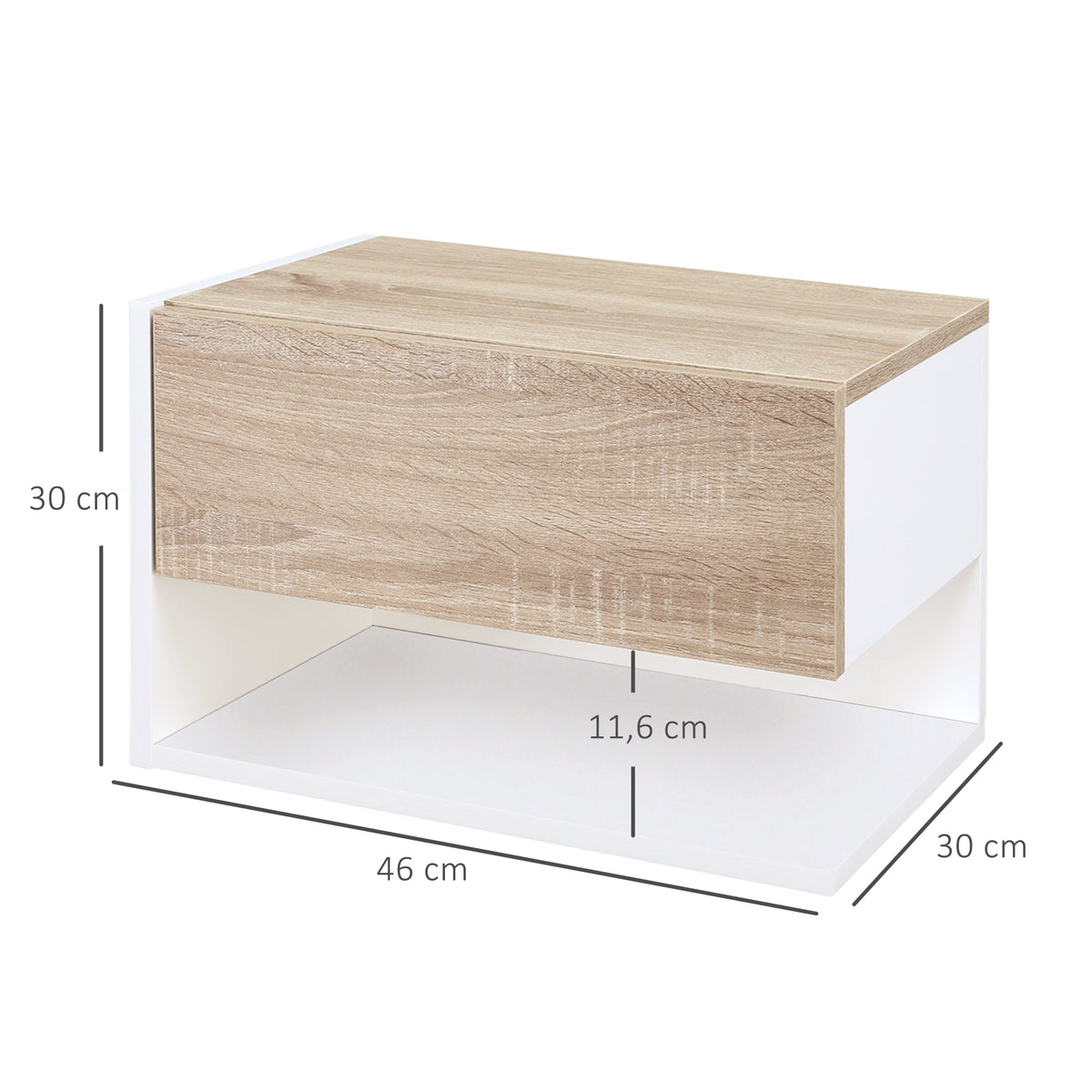 Tables de chevet suspendues Lot de 2 - Tables de Nuit murale - tiroir Coulissant - en Bois Bicolore Aspect chêne clair blanc-2
