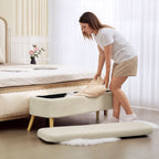 Banc de rangement, bout de lit avec couvercle, pieds en bois, capacité 65 L, jusqu'à 220 kg, 120x42x45cm, beige-6