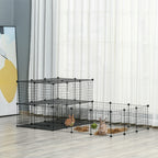 Parc enclos modulable DIY, 2 niveaux, enclos pour petits animaux, hamsters, lapins, cochon d'inde, panneaux grillagés, 45 panneaux, 175 x 105 x 70 cm, noir-1