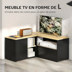 Meuble TV d'angle banc télévision jusqu'à 40 pouces avec 2 placards et 3 niches 90 x 90 x 45 cm chêne et noir-3