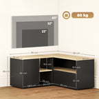 Meuble TV d'angle banc télévision jusqu'à 40 pouces avec 2 placards et 3 niches 90 x 90 x 45 cm chêne et noir-2