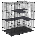 Cage parc enclos rongeurs modulable dim. L 111 x l 75 x H 119 cm 3 niveaux 4 portes fil métallique noir-0