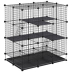 Cage parc enclos rongeurs modulable dim. L 111 x l 75 x H 119 cm 3 niveaux 4 portes fil métallique noir-0