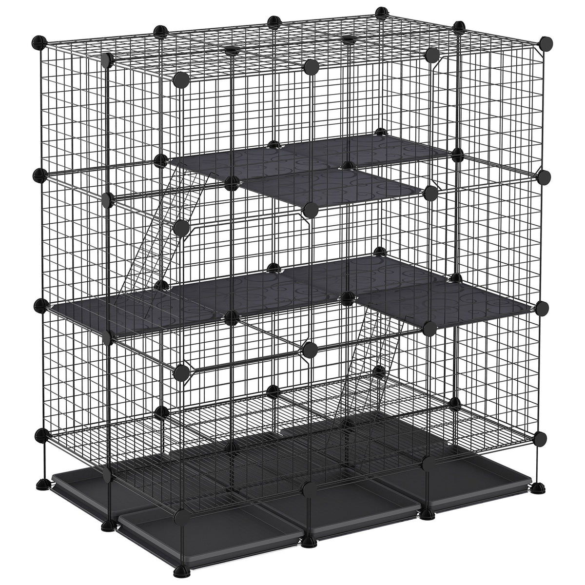Cage parc enclos rongeurs modulable dim. L 111 x l 75 x H 119 cm 3 niveaux 4 portes fil métallique noir-0