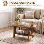 Table Basse Ovale à 2 Niveaux, Table de Salon Moderne avec Étagère Inférieure Ouverte, 80 x 50 x 45 cm, Chêne-6