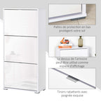Meuble à Chaussures Armoire à chaussures 3 Portes abattantes 3 Compartiments en bois 60L x 26I x 124H cm Blanc laqué-6