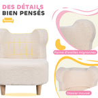 Fauteuil enfants canapé pour enfants avec dossier en forme ours, tissu en polaire teddy, 47 x 43 x 53 cm, beige-4