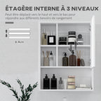 Armoire murale salle de bain avec miroir, meuble salle de bain, 5 compartiments et étagère réglable, 60x15x76cm, blanc-4