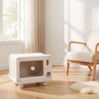 Maison pour Chat Niche pour Chat Intérieure en Forme de Télévision Tapis en Sisal et Balle Suspendue 50x33x42cm Blanc-1