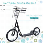 Trottinette patinette Vélo Enfant à partir de 5 Ans Tout Terrain Grands pneus gonflables Guidon réglable poignées Freins et béquille pour Adultes et Enfants Acier Noir-3