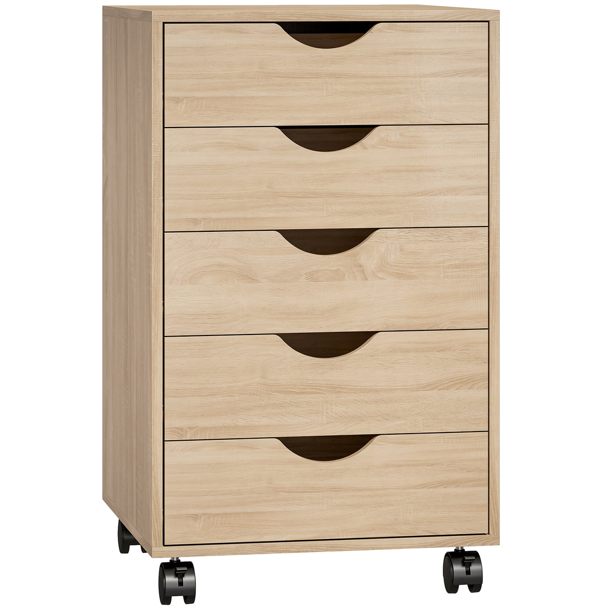Caisson bureau mobile, meuble rangement sur roulettes avec 5 tiroirs, bois, 40 x 40 x 68,5 cm, chêne-0