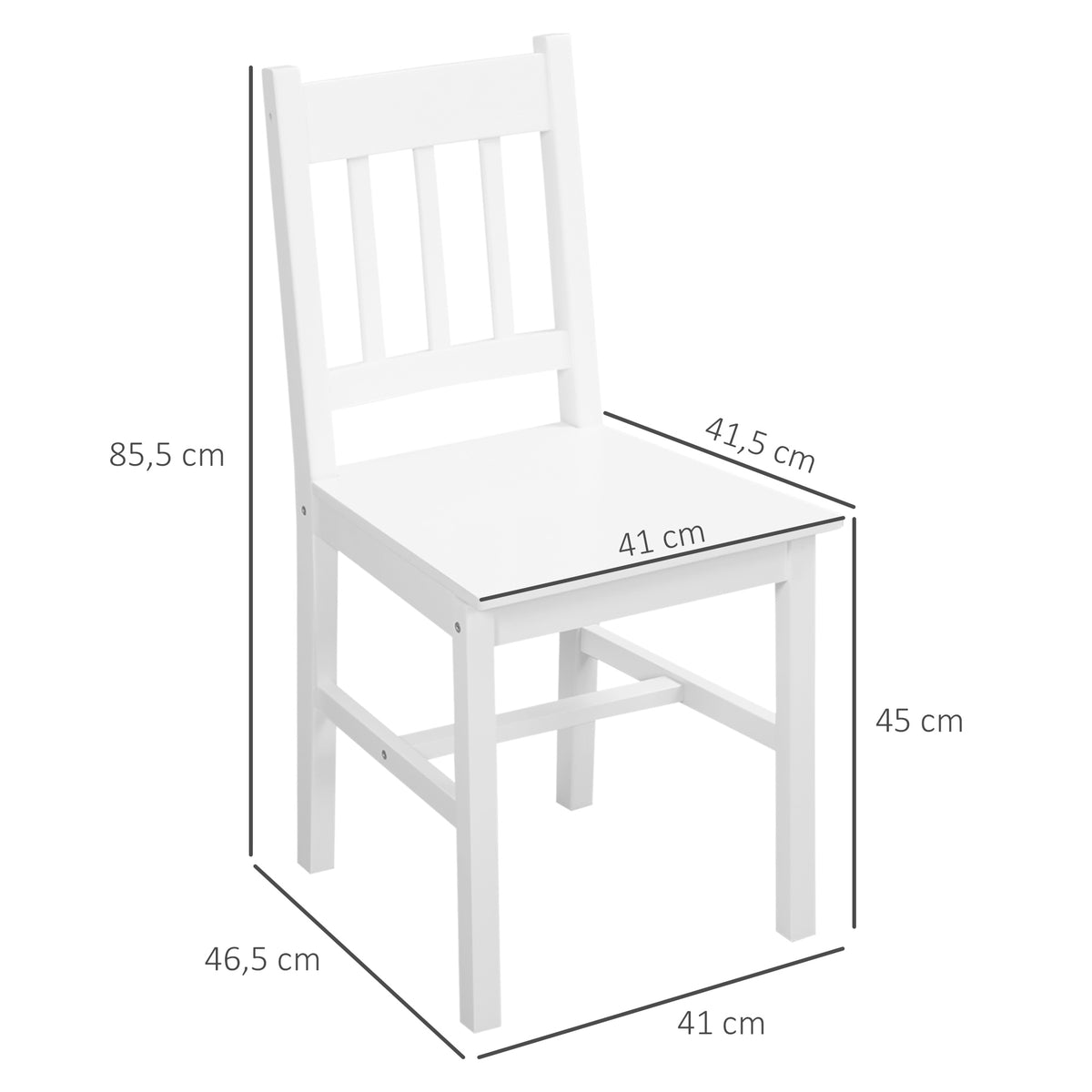 Lot de 2 chaises de salle à manger en bois massif chaise de cuisine dossier lattes esprit campagne blanc-2