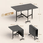 Table à Manger Pliante sur Roulettes pour 4-6 Personnes 120 cm, Roues avec Freins, 2 Abattants, Industriel, Noir-2