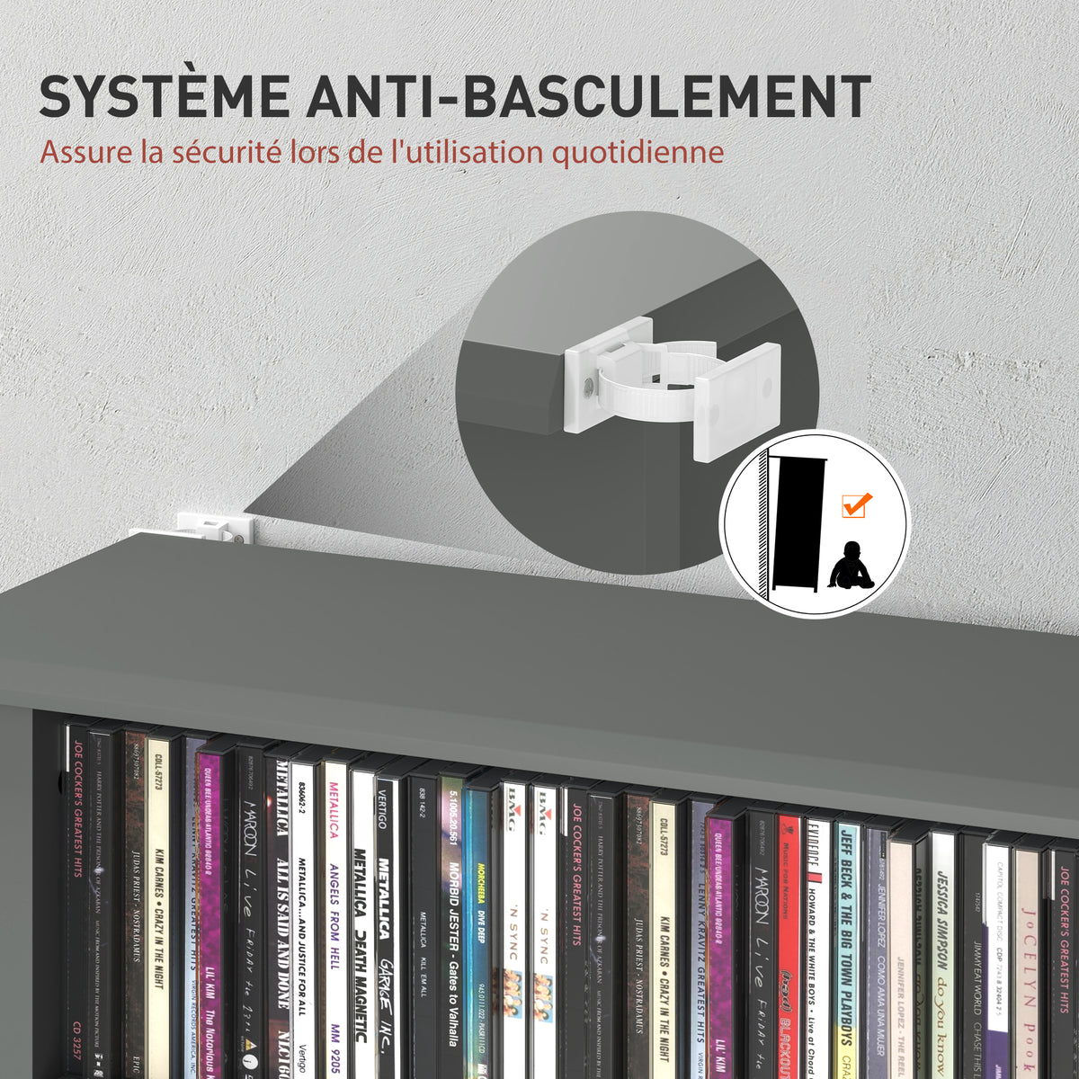 Rangements pour CD et DVD avec 8 compartiments et 6 étagères réglables, capacité max. 360 CD/185 DVD et Blu-ray, gris-5