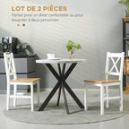 Lot de 2 chaises de salle à manger en bois massif chaise de cuisine esprit campagne dossier croisé blanc et chêne-3