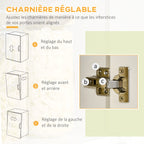 Armoire de cuisine avec 3 placards, niches, étagères réglables, portes vitrées, passe-câble, 90x40x180cm, blanc-5