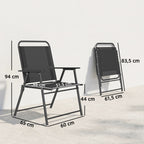 Lot de 4 chaises de jardin pliantes avec accoudoirs, chaises d'extérieur avec assise large en textilène, noir-2