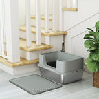 Bac à litière XL en acier inoxydable, maison de toilette pour grand chat, nettoyage facile 60,2 x 40,2 x 29,5 cm, gris-9
