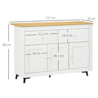 Buffet cuisine avec 2 tiroirs 3 portes et étagère réglable, pour cuisine, salle à manger, salon, 117 x 35 x 80 cm, blanc-2