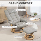 Fauteuil de relaxation inclinable avec repose-pied, pivotant, cadre en bois , revêtement synthétique gris-6