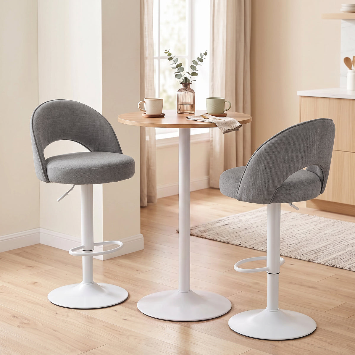 Lot de 2 Tabourets de Bar, Chaises de Bar Réglables en Hauteur, Assise Rembourrée en Chenille, Pivotant 360°, Gris-8