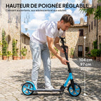 Trottinette Pliable pour Adultes 14+ Ans, Guidon Réglable, Grandes Roues, Amortisseur, Aluminium, 91,5x36,5x104cm, Bleu-3