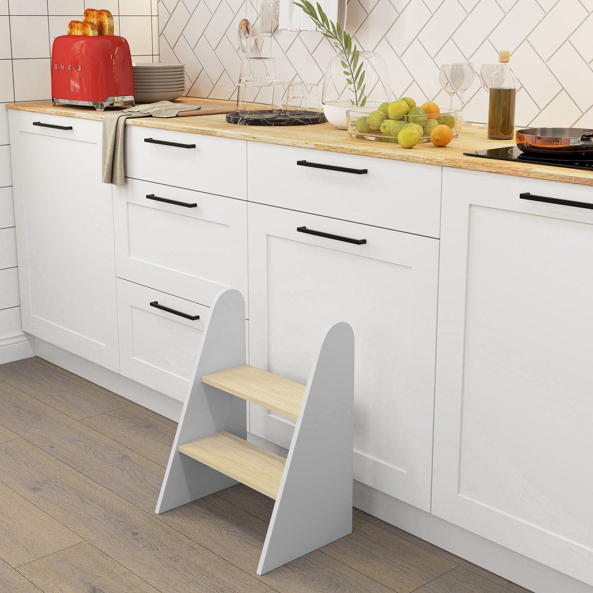 Marche pied enfant marchepied enfants 2 marches pour enfants 3 à 8 ans en bois charge max. 20 kg blanc-8