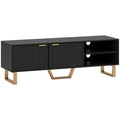 Meuble TV banc TV pour téléviseur jusqu'à 70 pouces - placard à 2 portes cannelées, compartiment ouvert et passe-câbles-0