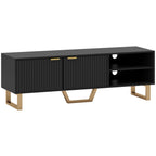 Meuble TV banc TV pour téléviseur jusqu'à 70 pouces - placard à 2 portes cannelées, compartiment ouvert et passe-câbles-0
