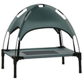 Lit chien sureleve avec parasol, lit de camp chien chat sur pieds tissu Oxford respirant, anti-UV cadre en métal sac de transport inclus couchage extérieur pour chat 161 x 46 x 61 cm gris noir-0