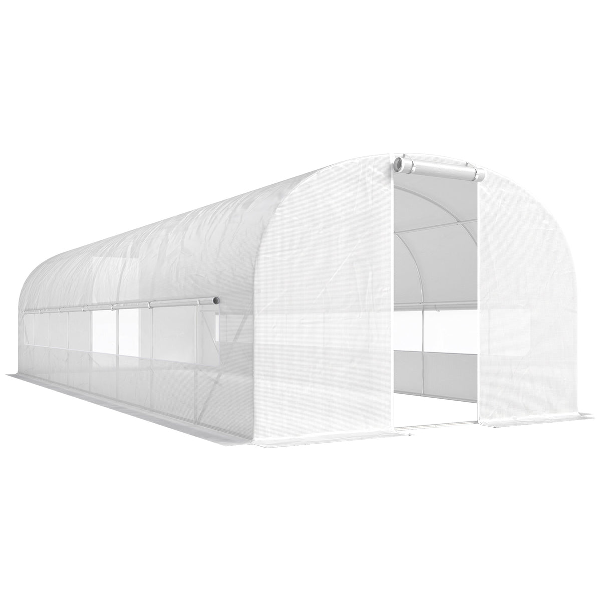 Serre tunnel de jardin 24m², serre de jardin tunnel avec cadre en acier galvanisé, portes et 2 grandes fenêtres, blanc-0
