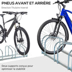Râtelier 5 vélos range-vélos support de rangement pneu 65 mm sol ou mural pour VTT enfants BMX 145 x 33 x 27 cm acier argent-5