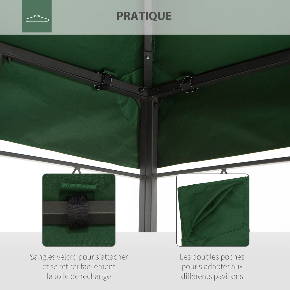 Toile de rechange pour pavillon tonnelle tente 3 x 4 m polyester haute densité 180 g/m² vert-4